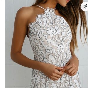 Lulus Delicate Darling Beige and Ivory Lace Bodycon Dress